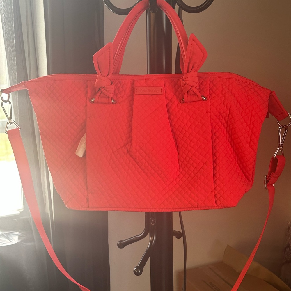 Vera Bradley Quilted Red Travel Tote with Shoulder Strap